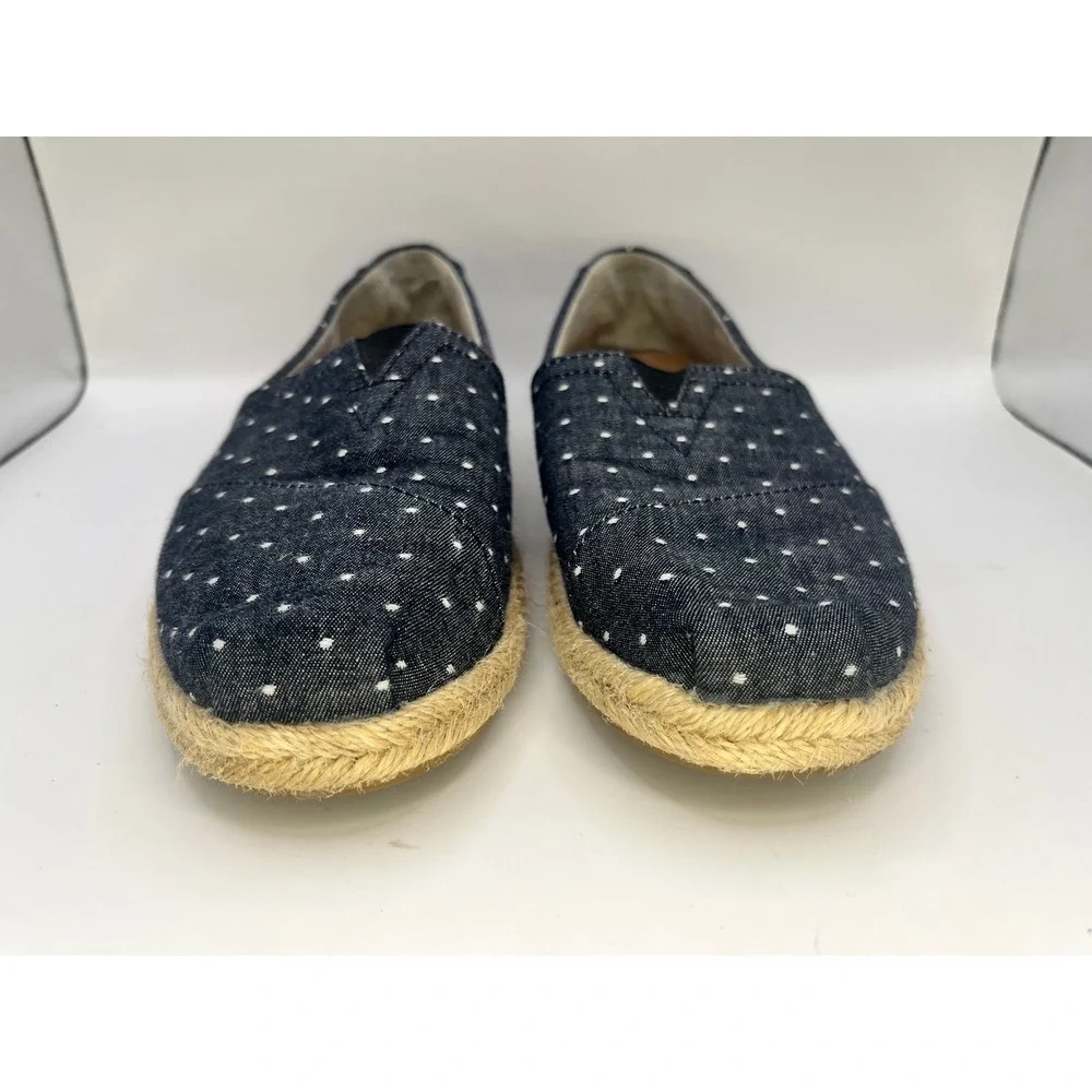 TOMS Women Size‎ 5.5 Black White Polka Dot Espadrille Flats Shoes Canvas Slip On